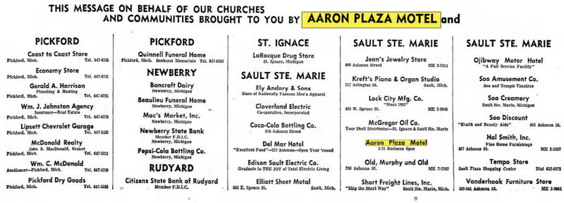 Aaron Plaza Motel (Blue Swan Inn) - Oct 1969 Ad